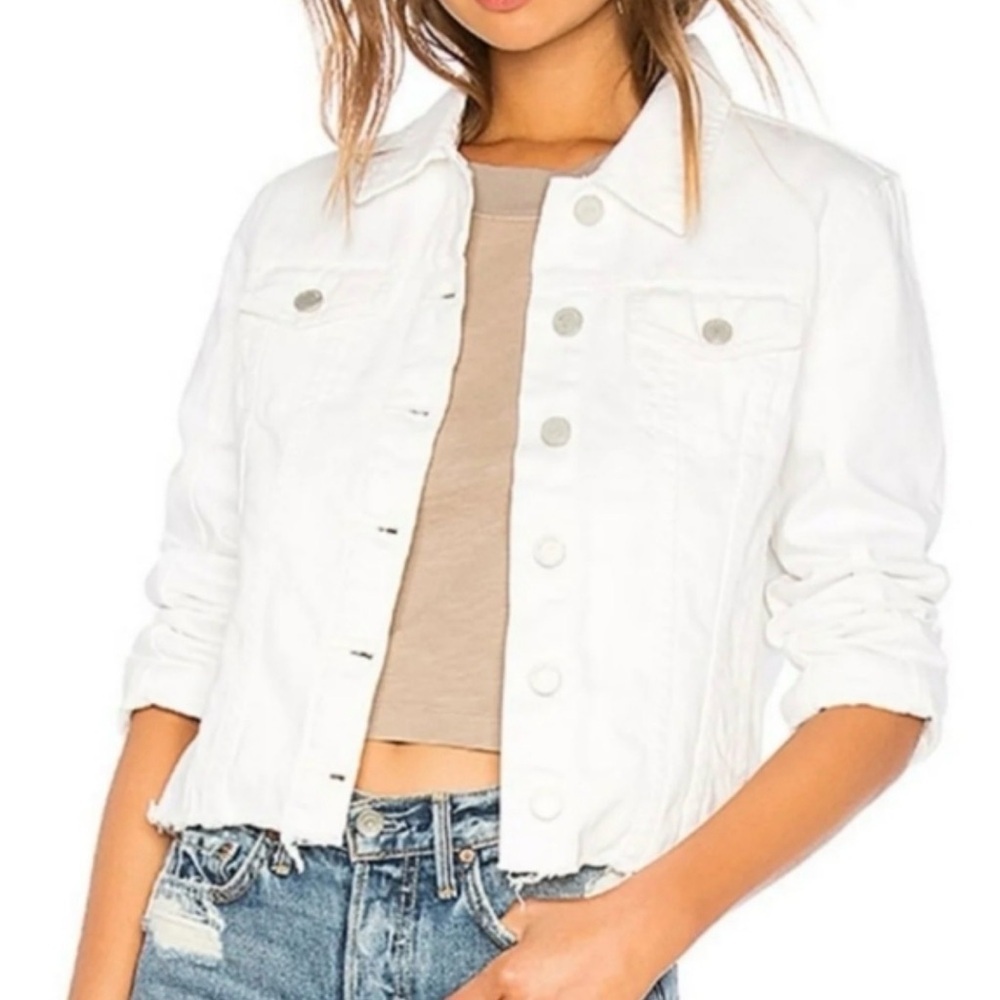 Blank Nyc Distressed Hem White Trucker Jean Jacket, Size L
